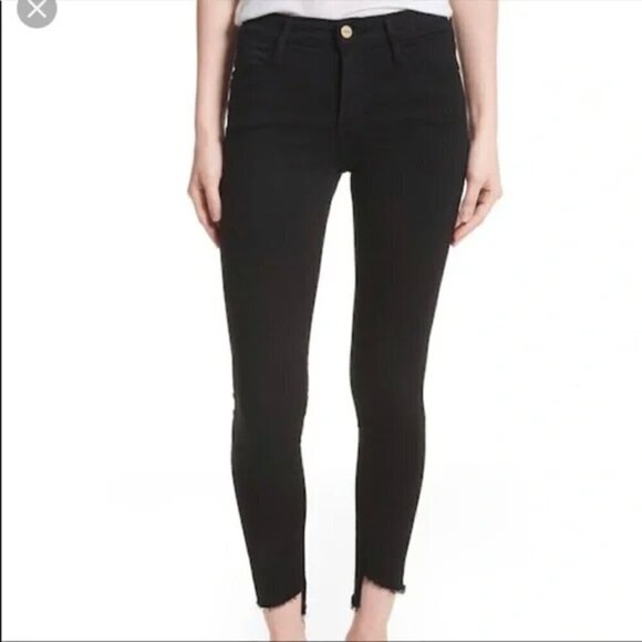 Frame Denim Le High Skinny Staggered Raw Hem Black 27 - Picture 1 of 11